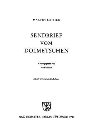 Imagen de portada: Sendbrief vom Dolmetschen 2nd edition 9783484100527