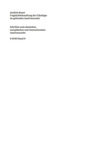 Imagen de portada: Ungleichbehandlung der Gläubiger im geltenden Insolvenzrecht 1st edition 9783899494068