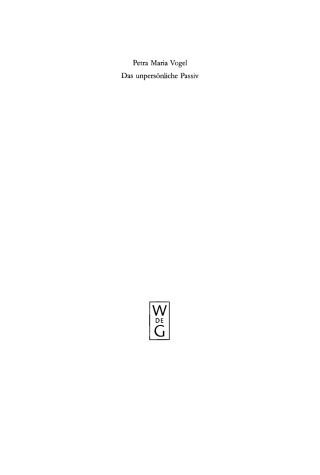 Imagen de portada: Das unpersönliche Passiv 1st edition 9783110184594