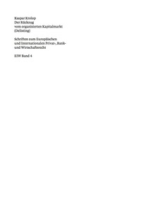 Titelbild: Der Rückzug vom organisierten Kapitalmarkt (Delisting) 1st edition 9783899492927