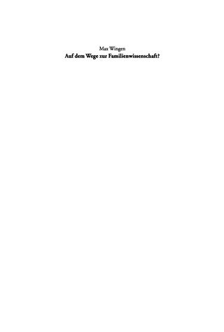 Cover image: Auf dem Wege zur Familienwissenschaft? 1st edition 9783899492033