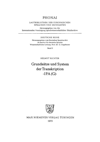 Cover image: Grundsätze und System der Transkription – IPA (G) 1st edition 9783484230095