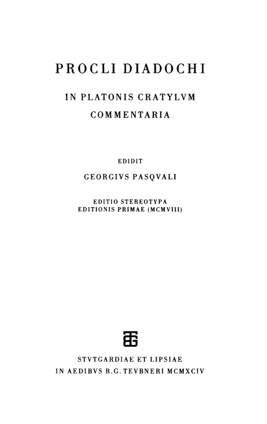 In Platonis Cratylum commentaria 1st Edition