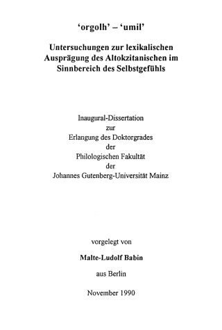 Titelbild: 'orgolh' - 'umil' 1st edition 9783484522510