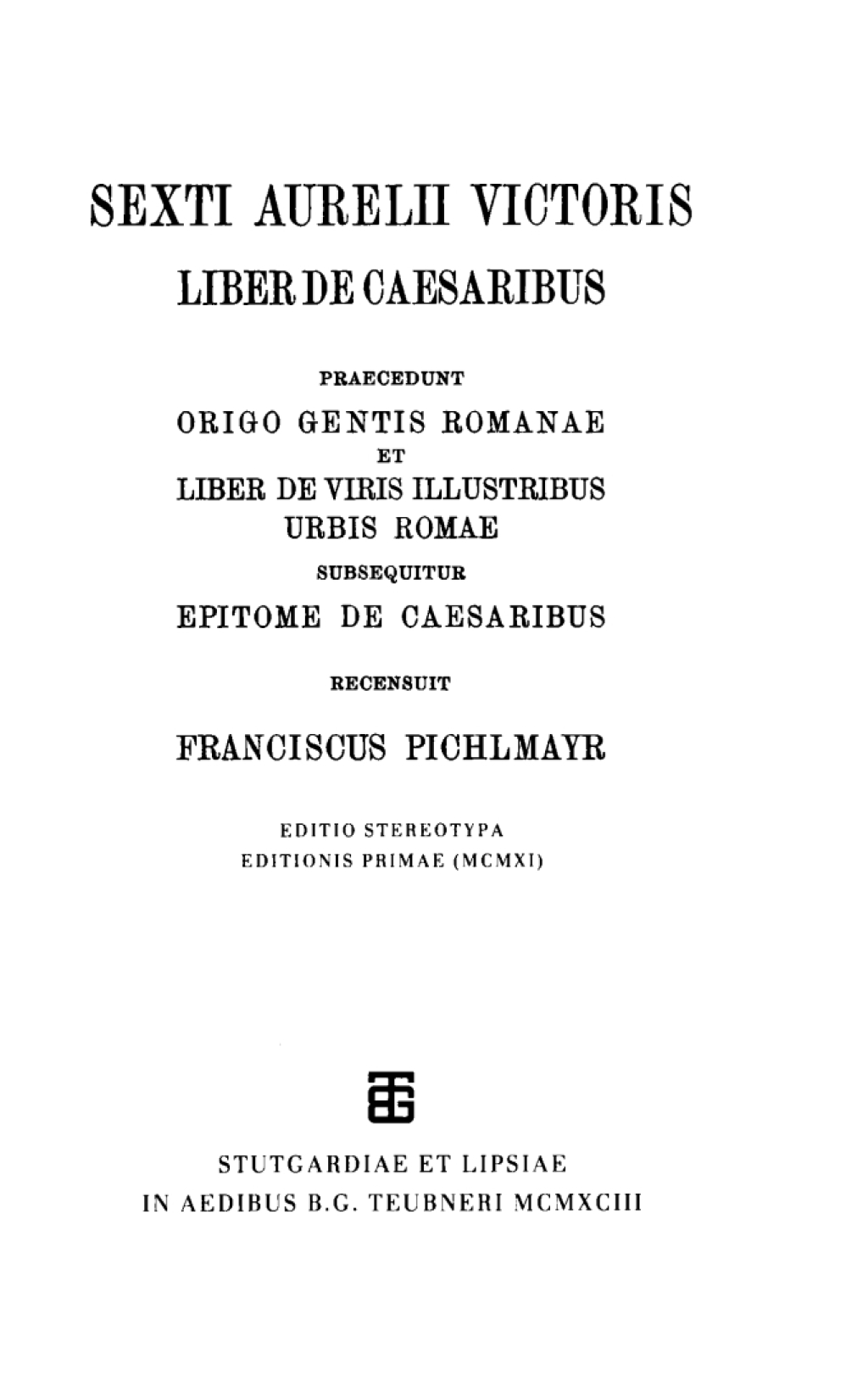 Liber de Caesaribus 1st Edition