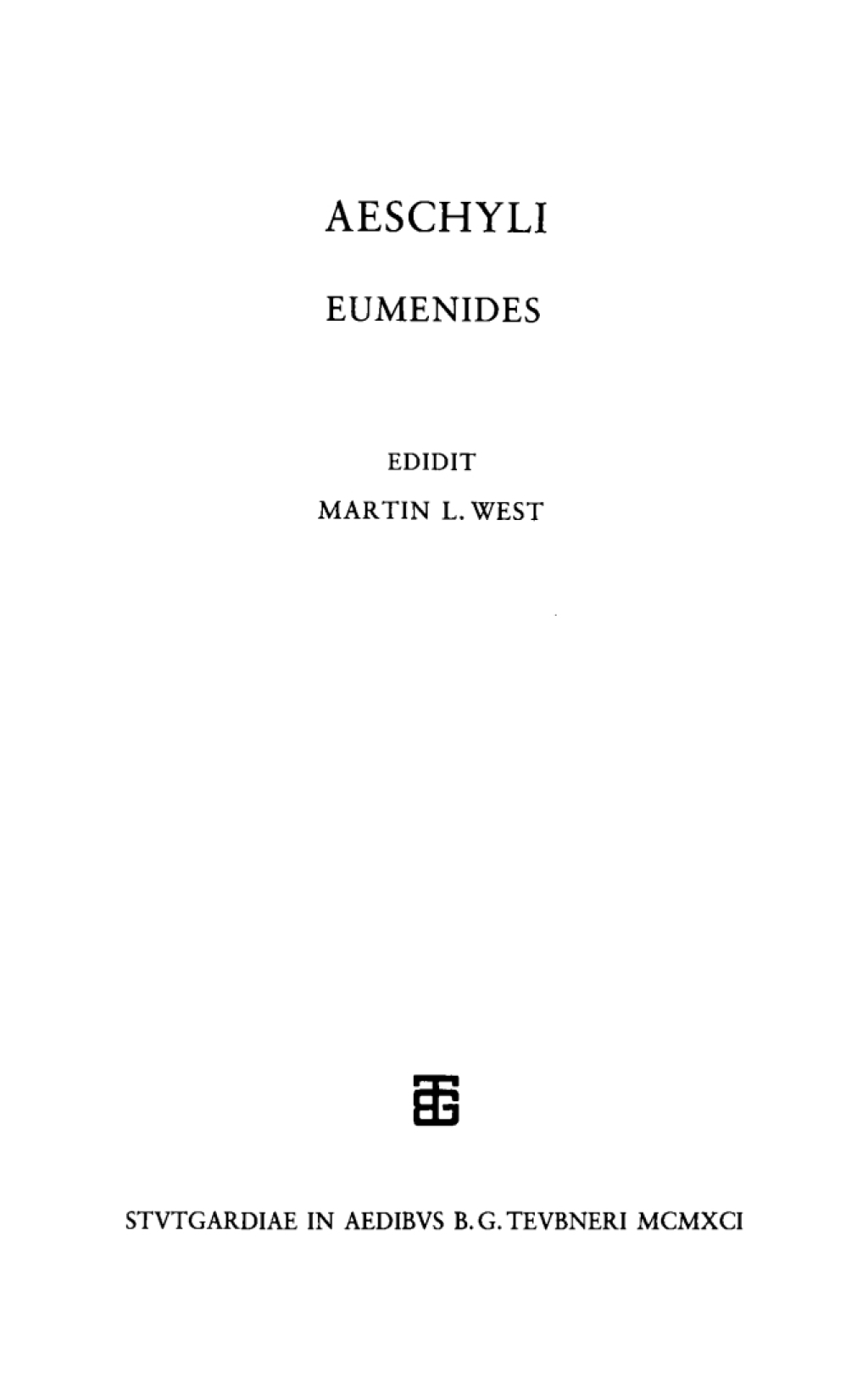 Aeschyli Eumenides 2nd Edition