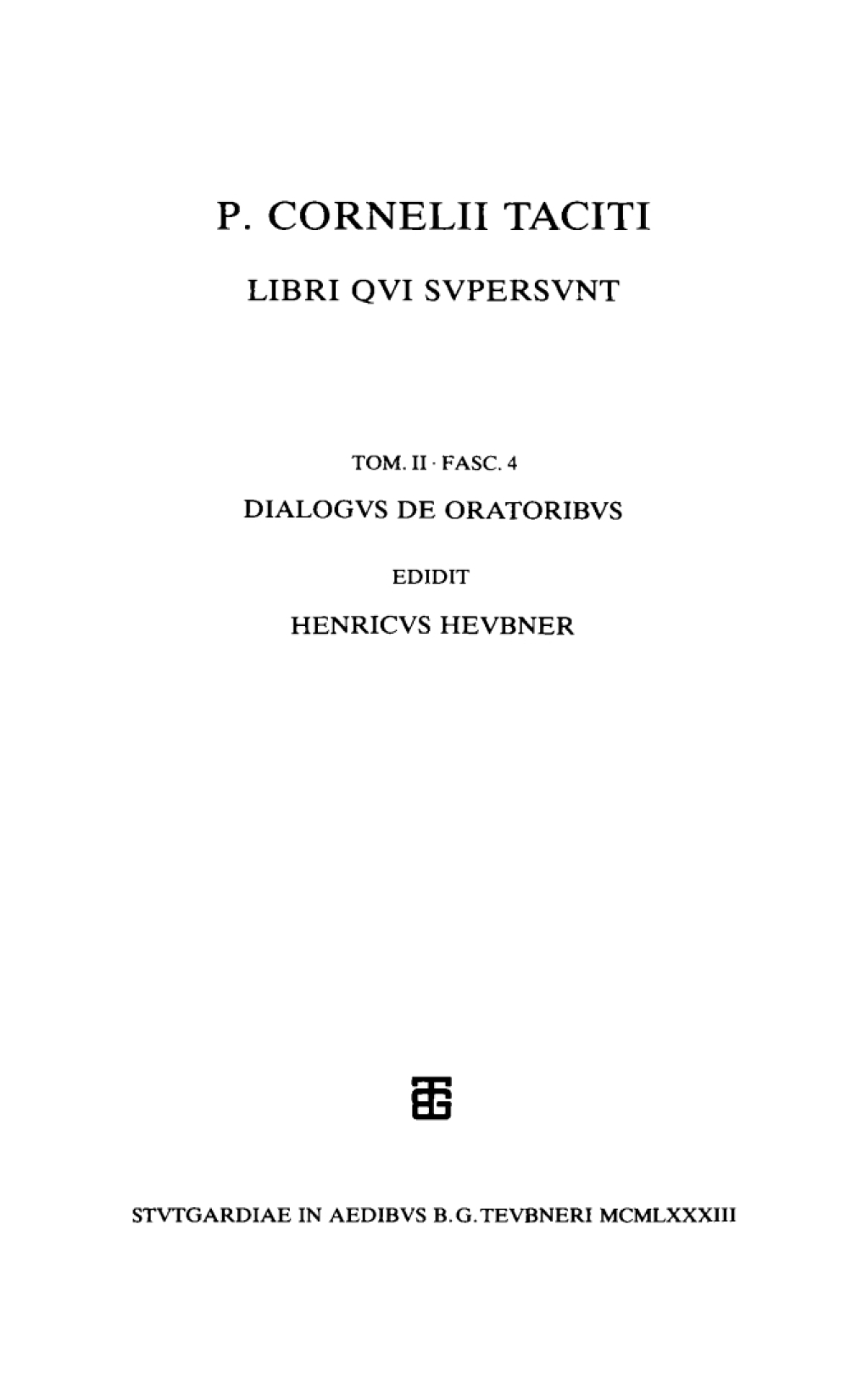 Dialogus de oratoribus 1st Edition