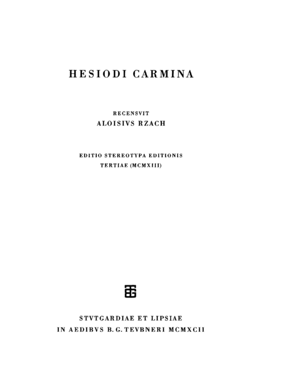 Hesiodi carmina 1st Edition
