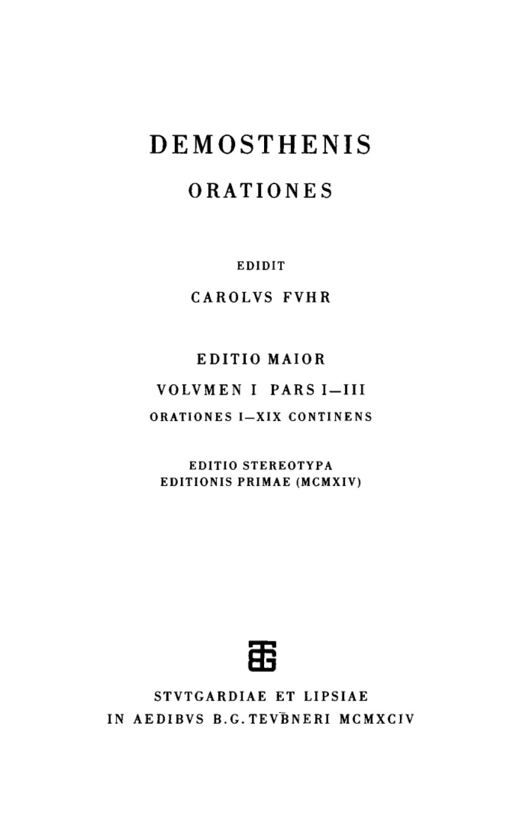 Orationes I–XIX continens 1st Edition