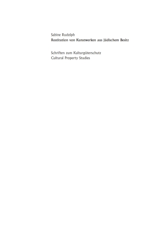 Cover image: Restitution von Kunstwerken aus jüdischem Besitz 1st edition 9783899494365