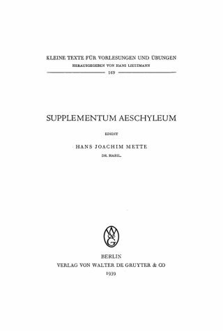 Imagen de portada: Supplementum Aeschyleum 1st edition 9783110997477