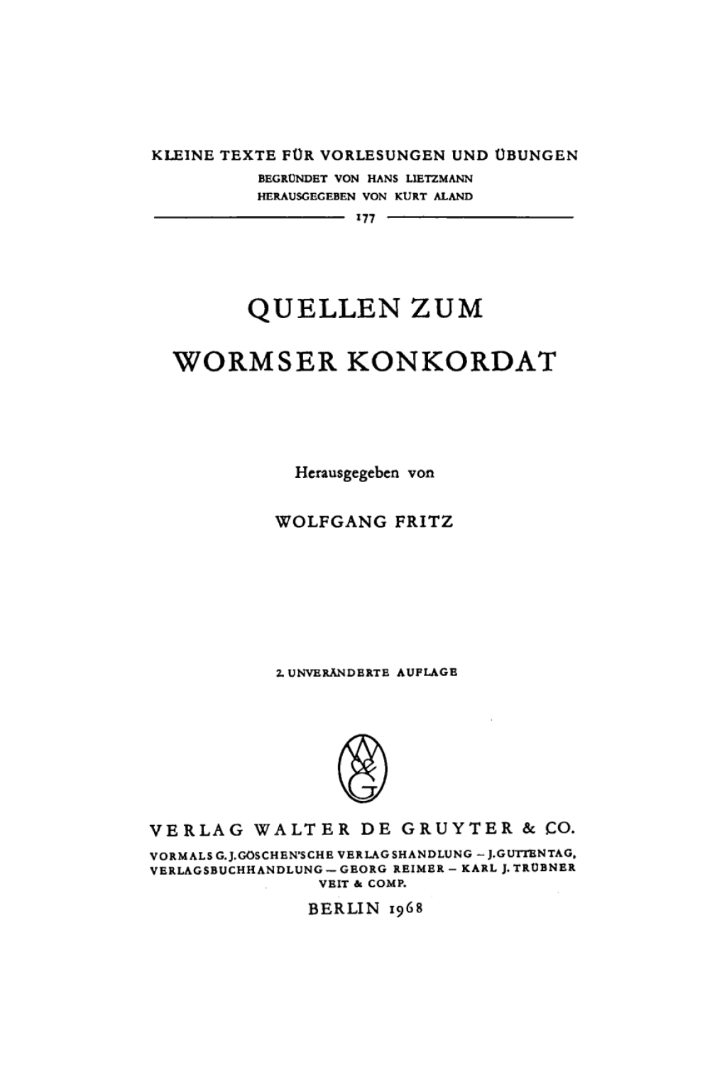 Quellen zum Wormser Konkordat 2nd Edition