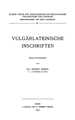 Cover image: Vulgärlateinische Inschriften 1st edition 9783110999020