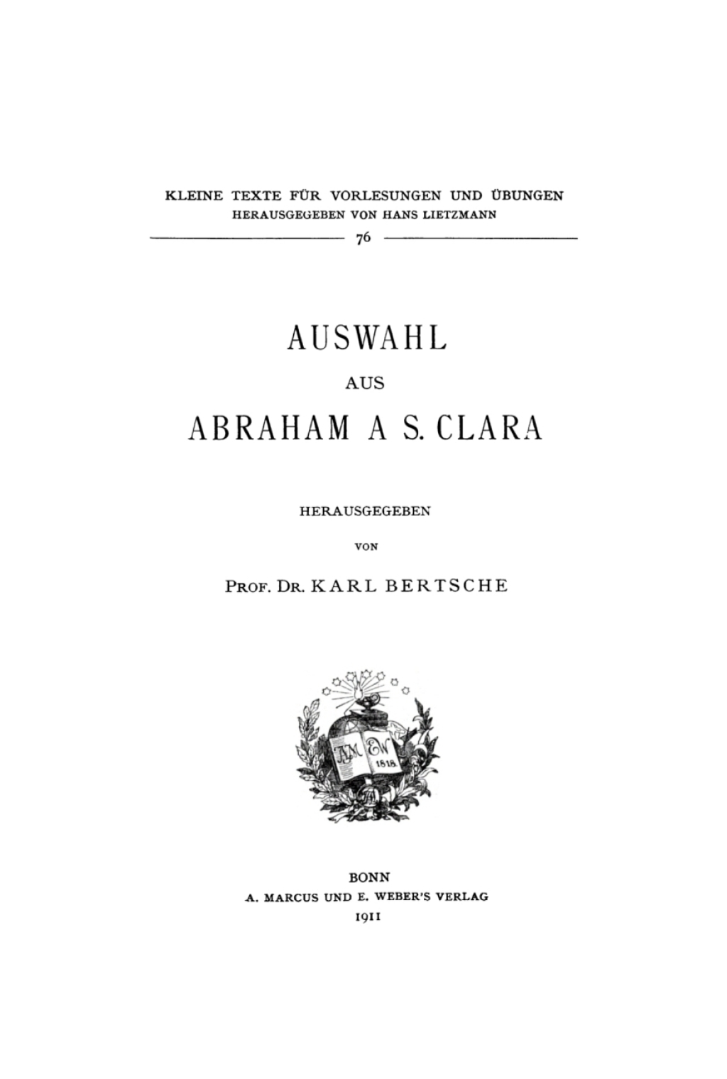 Auswahl aus Abraham a S. Clara 1st Edition