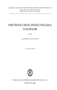 Cover image: Frühneuhochdeutsches Glossar 5th edition 9783111000190