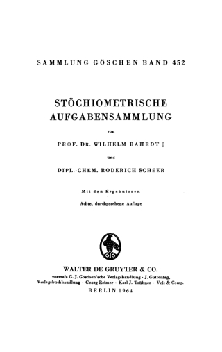 صورة الغلاف: Stöchiometrische Aufgabensammlung 8th edition 9783111004297