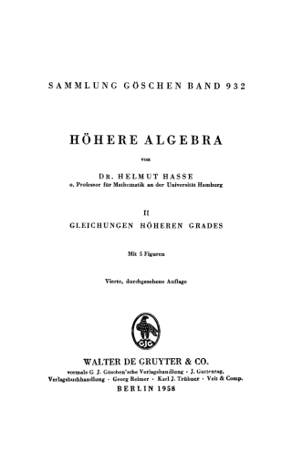 Cover image: Gleichungen höheren Grades 4th edition 9783111004525