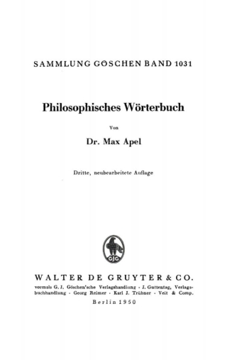 Cover image: Philosophisches Wörterbuch 3rd edition 9783111021430