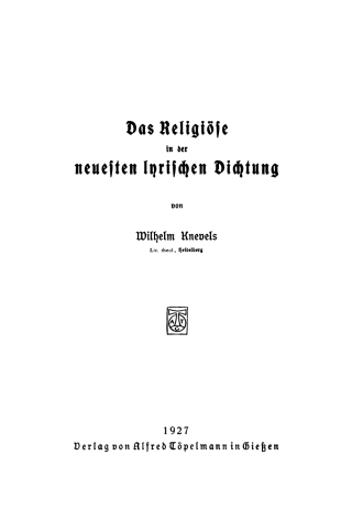 Omslagafbeelding: Das Religiöse in der neuesten lyrischen Dichtung 1st edition 9783111026893