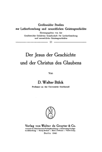 Cover image: Der Jesus der Geschichte und der Christus des Glaubens 1st edition 9783111041995