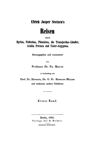 Cover image: Seetzen’s Reise in den Orient. Von Halep bis Aegypten 1st edition 9783111044675