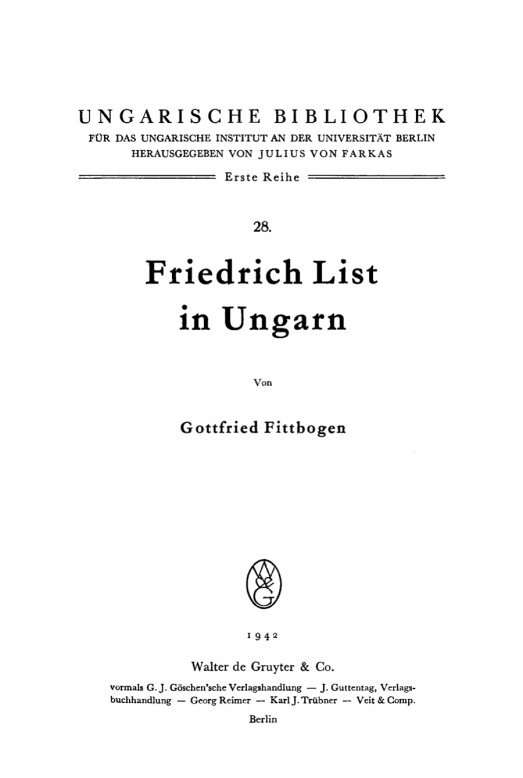 Friedrich List in Ungarn 1st Edition