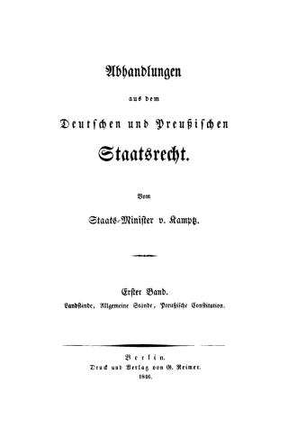 Cover image: Abhandlungen aus dem Deutschen und Preußischen Staatsrecht 1st edition 9783111069548