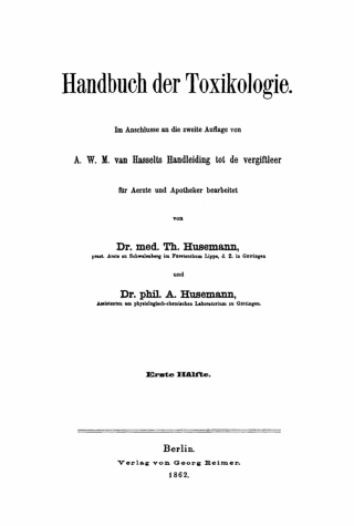 Cover image: A. W. M. Hasselt: Handbuch der Toxikologie. Halbband 1 1st edition 9783111085814