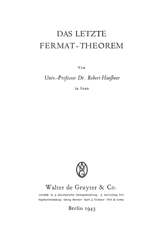 Cover image: Das letzte Fermat-Theorem 1st edition 9783111089744