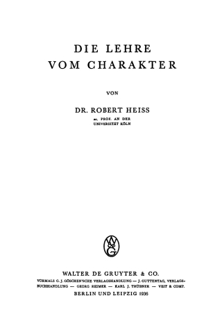 صورة الغلاف: Die Lehre vom Charakter 1st edition 9783111091549