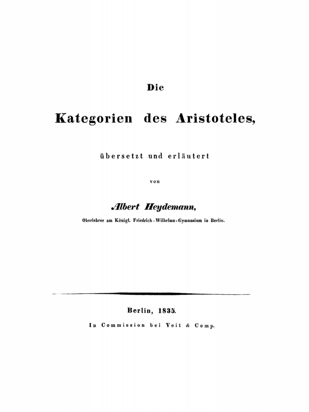 Die Kategorieen des Aristoteles 1st Edition