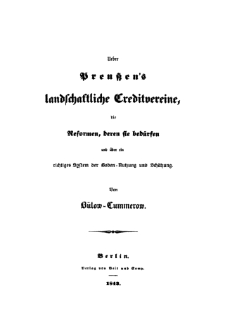 Titelbild: Ueber Preussen's landschaftliche Creditvereine, die Reformen, deren sie bedürfen und über ein richtiges System der Boden-Nutzung und Schätzung 2nd edition 9783111103853