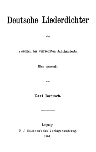 Cover image: Deutsche Liederdichter des zwölften bis vierzehnten Jahrhunderts 1st edition 9783111104928