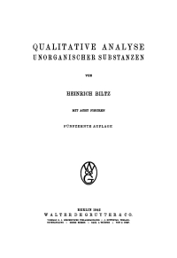 Cover image: Qualitative Analyse unorganischer Substanzen 15th edition 9783111109398