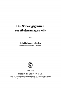 Cover image: Die Wirkungsgrenzen der Abstammungsurteile 1st edition 9783111114941