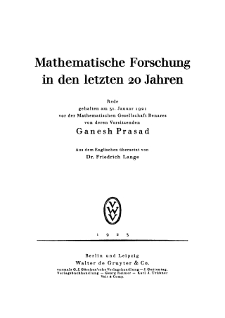 Cover image: Mathematische Forschung in den letzten 20 Jahren 1st edition 9783111115948