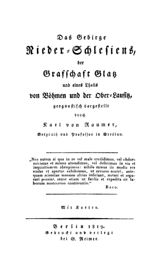 Cover image: Das Gebirge Nieder-Schlesiens, der Grafschaft Glatz und eines Theils von Böhmen und der Ober-Lausitz, geognostisch dargestellt 1st edition 9783111118277