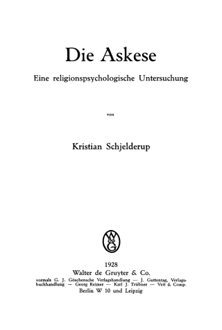 Imagen de portada: Die Askese 1st edition 9783111121307