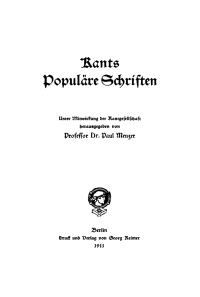 Imagen de portada: Kants Populäre Schriften 1st edition 9783111130378