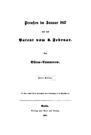 Cover image: Preußen im Januar 1847 und das Patent vom 3. Februar 1st edition 9783111140124