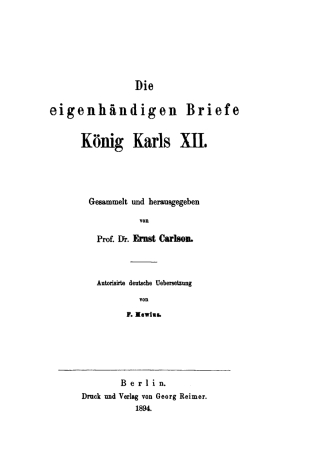 Cover image: Die eigenhändigen Briefe König Karls XII. 1st edition 9783111140858