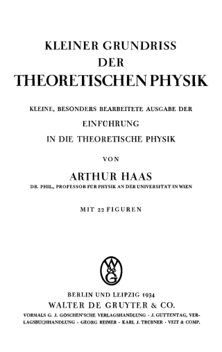 Imagen de portada: Kleiner Grundriss der theoretischen Physik 1st edition 9783111148311