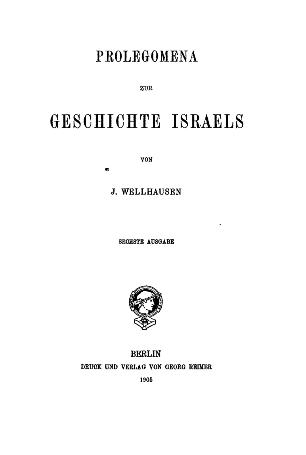 Prolegomena zur Geschichte Israels 6th Edition