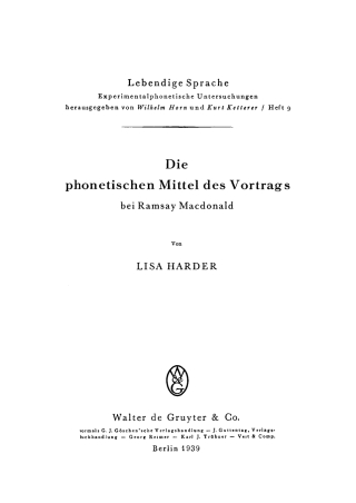 Cover image: Die phonetischen Mittel des Vortrags bei Ramsey MacDonald 1st edition 9783111167855