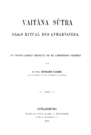 Cover image: Vaitâna Sûtra 1st edition 9783111179964