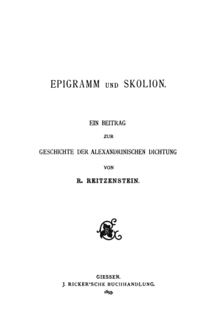 Cover image: Epigramm und Skolion 1st edition 9783111183534