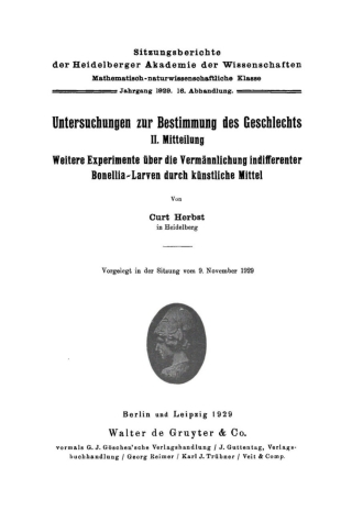 Titelbild: Untersuchungen zur Bestimmung des Geschlechts, Mitteilung II: Weitere Experimente über die Vermännlichung indifferenter Bonellia-Larven durch künstliche Mittel 1st edition 9783111189406