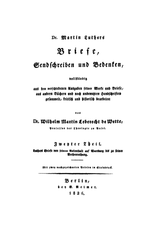 Cover image: Luthers Briefe von seinem Aufenthalt auf Wartburg bis zu seiner Verheurathung 1st edition 9783111193977