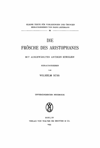 Cover image: Die Frösche des Aristophanes 1st edition 9783111210964