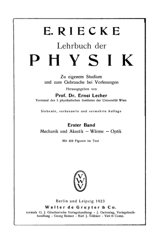 Cover image: Mechanik und Akustik – Wärme – Optik 7th edition 9783111212753
